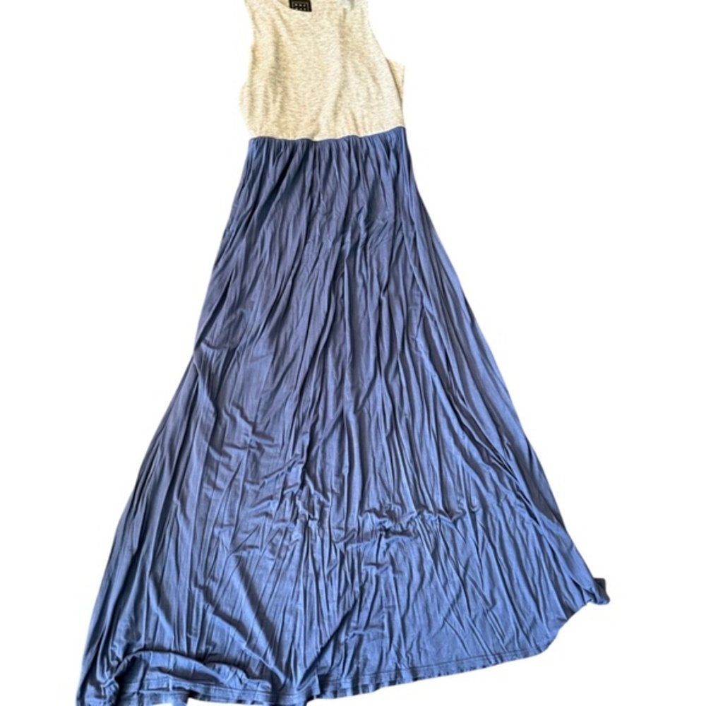 Colorblock maxi dress long gray blue summer vacation resort dress womens M